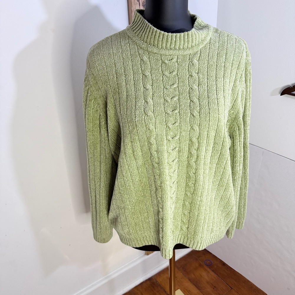 Alfred Dunner Sage Green‎ Chenille Mock Neck Sweater L